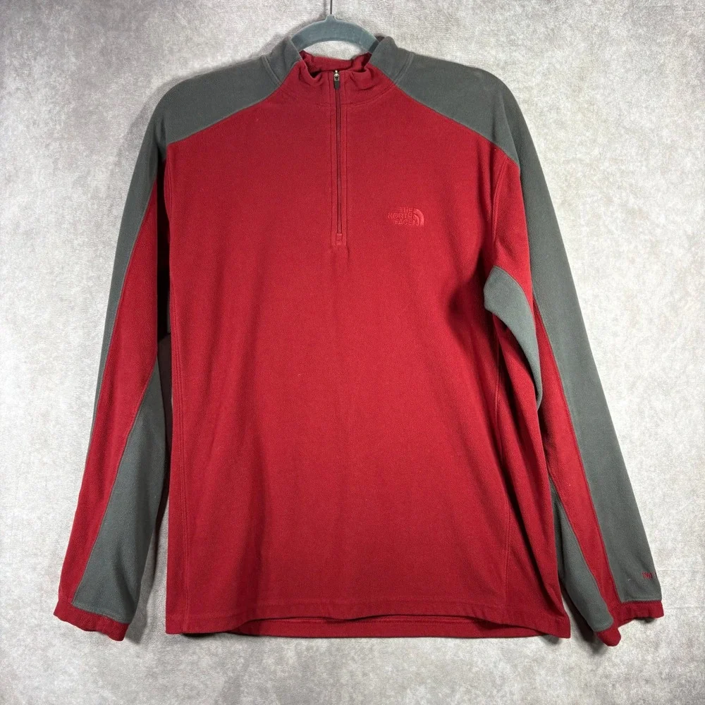 The North Face Fleece Sweater Men M Red TKA 100 1/4 Zip Pullover Two Tone Hiking
